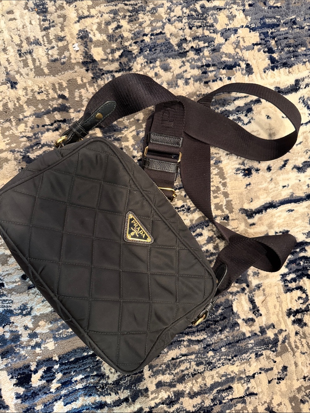 Prada Quilted Brown Nylon Messenger Bag with Gold Logo